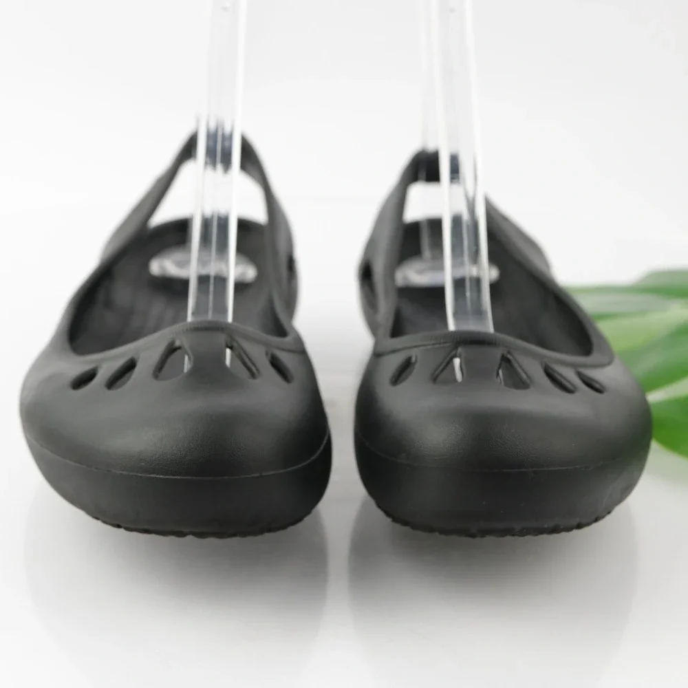 Crocs Womens Kadee Shoes Size 8 Black Slingback Flats Comfort Slip On Cutout